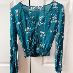 Tillys dark teal floral blouse